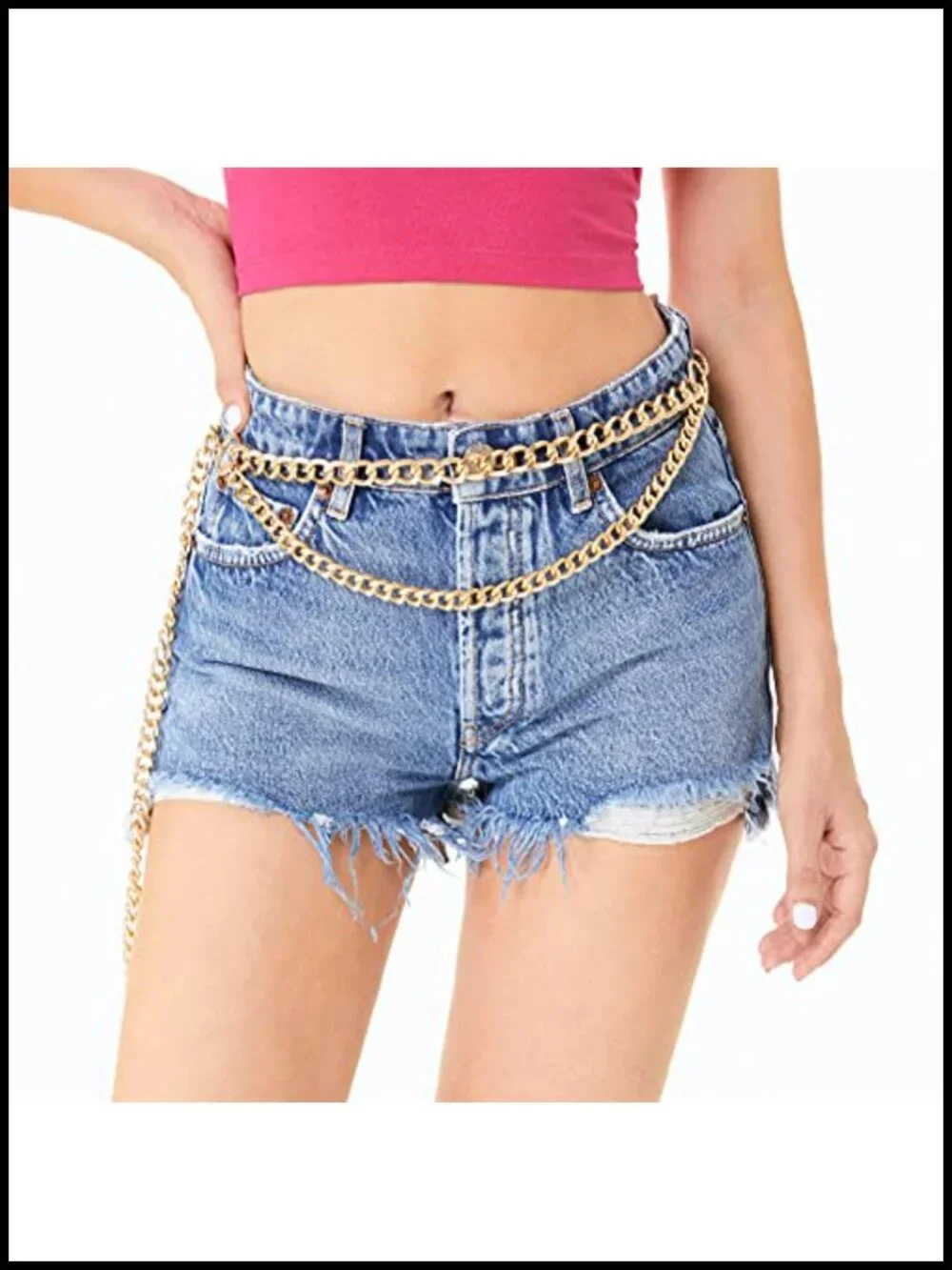 Gold Metal Link Dangling Waist Chain Belt for Dresses Pants Tunics
